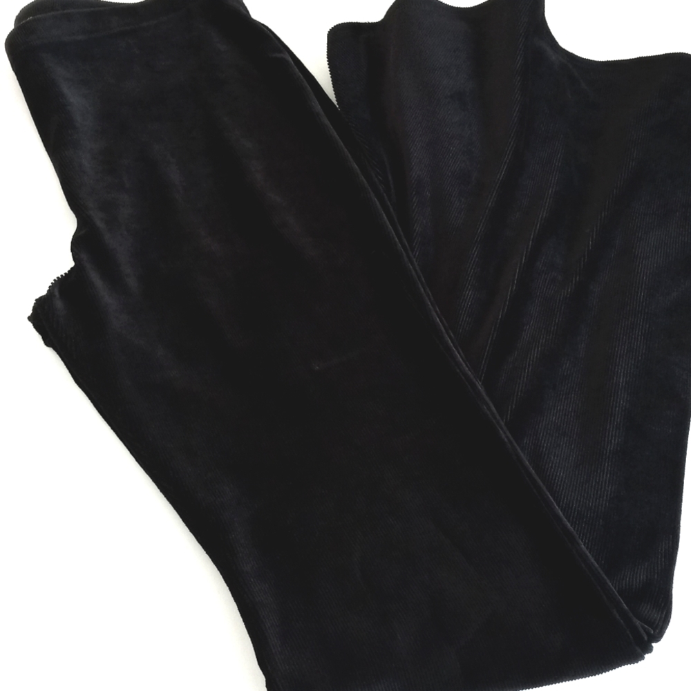 Forever 21 Women’s Black Ribbed Velvet High Waisted Slip On Bell Bottom Pants M - Picture 5 of 12